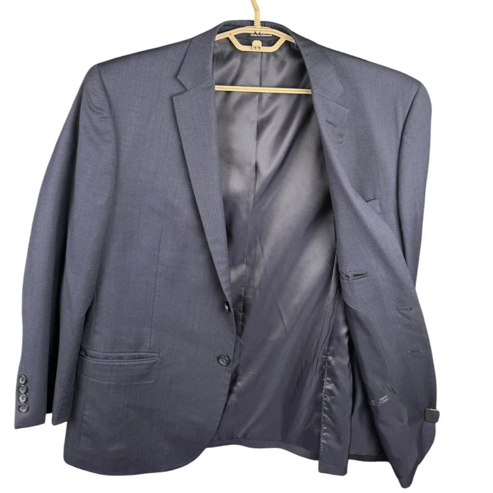 Pronto‎ Uomo Mens 44 Short Navy Blue 100% Wool 2 Button Blazer Suit Jacket